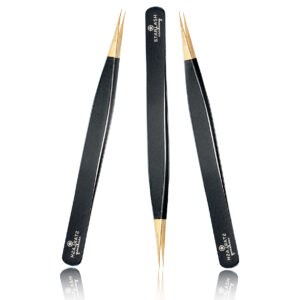 Tweezers Straight Black-Gold