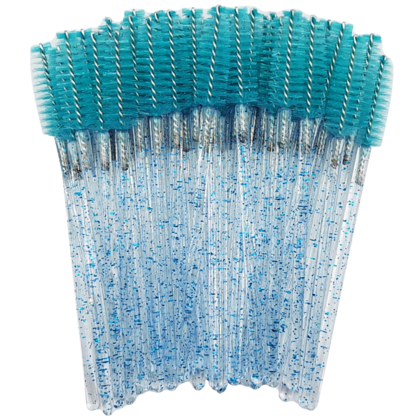 Eyelash brushes glitter crystal turquoise 50 pcs.